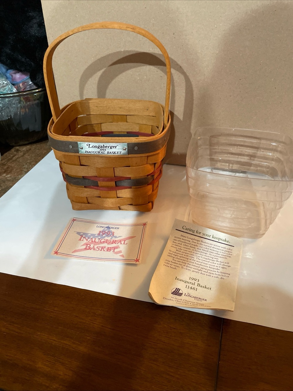 Longaberger 1993 Inaugural Basket 5 x 4.5   With plastic liner/description card